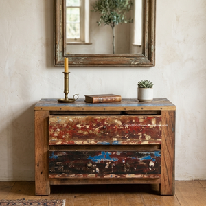 Mesa Consola Rústica de Madera de Teca con 2 Cajones para Sala de Estar, Entrada, Apartamento, Hotel, Muebles para el Hogar, Madera de Barco Reciclada - Product Image 4