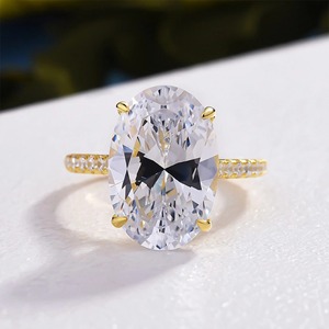 Anillo de compromiso de diamante de laboratorio ovalado de 3 CT, anillo solitario de oro amarillo macizo de 14K con banda de catedral Eternity, anillo de boda de lujo - Product Image 1