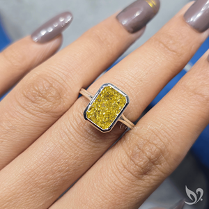 IGI Certified Radiant Yellow Lab Diamond <b>Ring</b> 4.23 Ct Fancy Vivid Yellow Bezel Set Engagement <b>Ring</b> 10K Gold - Product Image 2