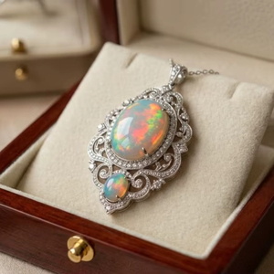 Collar de Novia Elegante con Colgante de Ópalo Etíope Natural de Lujo, Estilo Europeo, Plata de Ley 925 con Baño de Rodio - Product Image 1