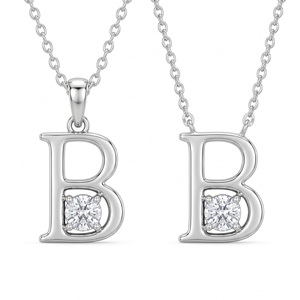 Collier pendentif en argent sterling 925 avec lettre B, diamant de laboratoire 0,300 ct, taille brillant rond, bijoux fins - Product Image 3