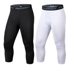 Pantalon de compression pour homme Pro Combat, longueur genou, couleur unie, élasthanne, nylon, taille élastique - Product Image 1