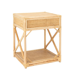 Mesa de Noche de Ratán Tejida a Mano Estilo Boho con Cajón y Estante Abierto para Interiores Costeros, Organizador Clásico de Ratán - Product Image 4