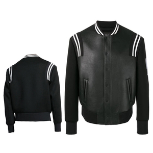 Premium Wool Varsity <b>Jacket</b> with Genuine <b>Leather</b> Sleeves Stand Collar Solid Unisex Letterman Bomber Streetwear Winter Fashion - Product Image 1