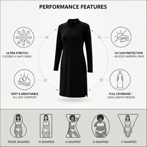 Robe Courte Modeste à Manches Longues pour Femme 2026 avec Capuche et Fermeture Éclair, Respirante, Tricotée, Couleur Unie, Décontractée, Toutes Saisons, en Nylon Écologique - Product Image 6