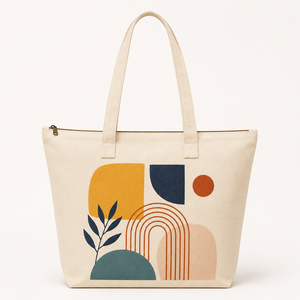 Sac fourre-tout tendance en toile de coton imprimée avec fermeture éclair et bandoulière, grande capacité pour la plage, les courses et le shopping - Product Image 1