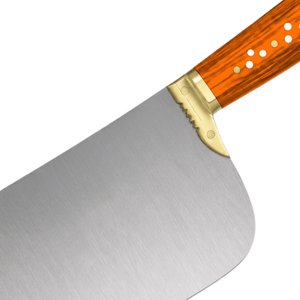 Couteau à viande robuste PK-DR, lame large argentée, manche en bois orange, embout doré, couteau de boucher professionnel - Product Image 3