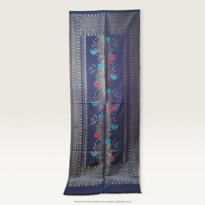 Ivory <b>Pashmina</b> Shawl with Gold Floral Motif Border Design for Women Wedding Party Traditional Wear - Product Image 3