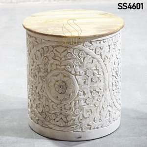 Carved Floral Coffee <b>Table</b> <b>Round</b> <b>Side</b> <b>Table</b> Wood Top Accent End <b>Table</b> for Living Room Hotel - Product Image 1