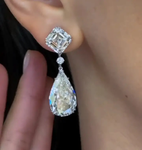 Boucles d'oreilles pendantes en argent sterling plaqué or blanc 925 avec moissanite taille poire 6,5 carats, clarté VVS pour femme - Product Image 2