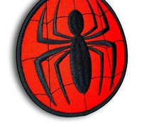 Parche Termoadhesivo de Tela de Sarga Ecológica con Logotipo de Araña en Forma de Triángulo, Bordado de Rayón de Hilo Alto, Aplique de Spiderman para Sombreros