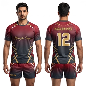 Uniforme de rugby personnalisé, maillot de rugby à sublimation dorée, tenue d'équipe dégradée, ensemble maillot et short de rugby, fabricant d'uniformes sportifs pour hommes - Product Image 3