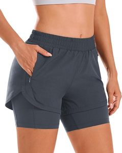 Shorts Deportivos 2 en 1 para Mujer, Cintura Alta, con Forro, Cierre y Bolsillos, Spandex/Poliéster - Product Image 3