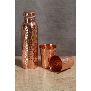 100% Pure Copper <b>Water</b> Bottle Set Premium Diamond Cut Honeycomb Design 1000ml Leak-Proof Handmade Drinkware With <b>Glasses</b> Set - Product Image 3