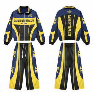 Chaqueta Deportiva Premium para Hombre, 240 GSM, Poliéster Interlock, Diseño de Paneles Azul, Negro y Amarillo, Logotipo Personalizado por Sublimación - Product Image 1