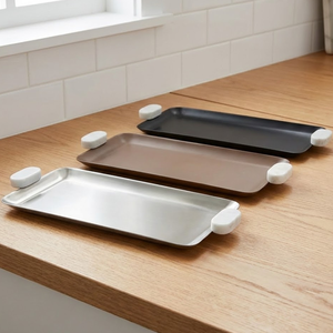 Bandeja Rectangular de Metal Plateada de Lujo para Servir Dátiles, Dulces y Otros Alimentos, Colección Ramadán, con Asas - Product Image 3
