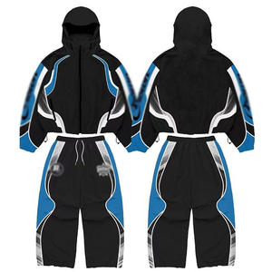 ชุดเซ็ตฮู้ดดี้แบบไร้รอยต่อ ผลิตตามสั่งสำหรับทุกเพศ ผลิตจากโพลีเอสเตอร์/คอตตอน ถักทอแบบ Colorblock แรงบันดาลใจจากชุดแข่งรถฤดูหนาว - Product Image 4