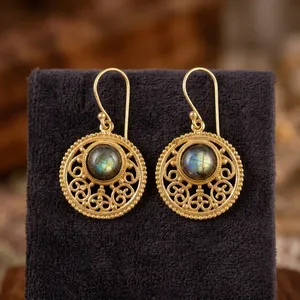 Pendientes de latón con labradorita natural |   Pendientes Colgantes Hechos a Mano con Piedras Preciosas |   Joyería al por Mayor - Product Image 3