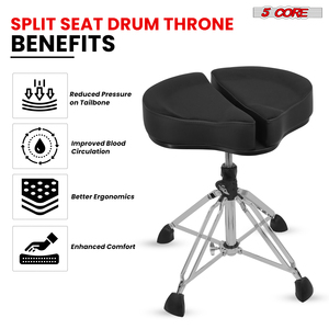 Soporte para Tambor de Acero de 6 Pulgadas 5 Core DS GT BLK-VEL con Respaldo Acolchado Dividido, 4 Patas, Asiento Ajustable, Incluye 2 Baquetas - Product Image 2