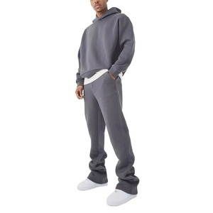 Ensemble sweat à capuche et pantalon de jogging gris pour homme, décontracté, en molleton tricoté, 100 % coton, couleur unie, taille à cordon de serrage, idéal pour l'automne - Product Image 1