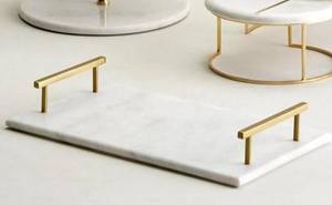 Wholesale Luxury White Marble <b>Serving</b> <b>Tray</b> Bulk Hotel Platter with Elegant <b>Gold</b> Metal Handles and Modern Rectangular Design - Product Image 3