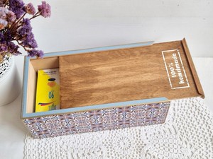 Handcrafted Tissue Box <b>Cover</b> with Blue <b>Tiles</b>, Rectangular Wooden Tissue Box Holder, Napkin Holder, Decorative Box for Napkins - Product Image 4