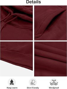 <b>Men</b> Solid <b>Burgundy</b> Hooded Sweatshirt Regular Fit Knitted Cotton Casual Autumn Wear - Product Image 5
