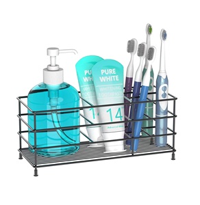 Bathroom Toothbrush Holder Toothpaste Stand Accessories <b>Storage</b> <b>Box</b> <b>Shelf</b> Rectangle Metal Free Standing Modern - Product Image 4