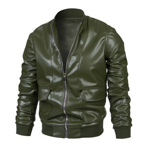 Chaqueta de moto vintage personalizada de cuero genuino marrón grabado y desgastado para hombre, corte ajustado, cuello alto, cierre de cremallera, patchwork - Product Image 1