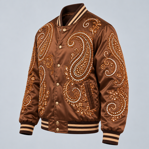 Chaqueta de Satén con Pedrería Premium para Hombre, Chaqueta Bomber Elegante con Cristales y Acabado Brillante para Moda Casual y Streetwear - Product Image 4