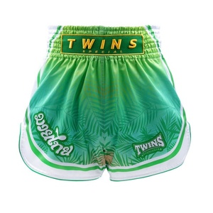 High Quality Customized Twins Green Satin Muay Thai Shorts Sublimation Printed Kickboxing Premium Wide Leg Martial Arts Shorts - Product Image 1