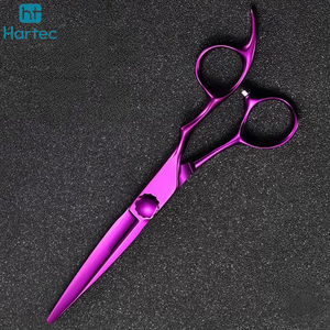Ciseaux de barbier professionnels ergonomiques personnalisés, manche droit, couleur violette unie, prix d'usine OEM, en acier inoxydable pour cheveux - Product Image 2