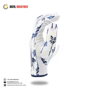 Gants unisexes légers et respirants en cuir Cabretta, durables et élégants, en peau de mouton, blancs et bleus, à motif palmier, pour la main gauche, antidérapants, avec fermeture auto-agrippante - Product Image 4