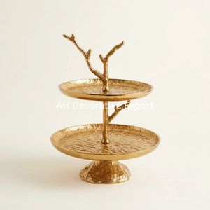 Soporte de Pastel de 2 Niveles Chapado en Oro de Lujo, Soporte de Postres de Metal Martillado, Elegante Exhibidor de Frutas para Decoración del Hogar, Bodas, Fiestas, Hoteles - Product Image 2