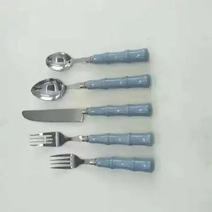 Minimalist Style Green textured resin handle cutlery European style <b>flatware</b> set 3pcs wedding dinnerware set Kitchenware utensil - Product Image 3