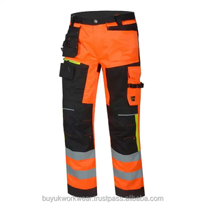 Pantalon de travail pour homme en polyester orange et noir réfléchissant certifié CE, plusieurs poches, résistant à l'abrasion, haute visibilité - Product Image 3