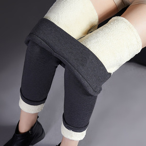 Pantalones elásticos de Cachemira súper gruesos para <span class=keywords><strong>mujer</strong></span>, mallas térmicas forradas de lana de <span class=keywords><strong>felpa</strong></span> cálida, de cintura alta, para invierno - Product Image 2