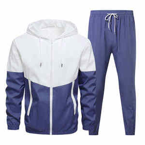 Ensemble de survêtement décontracté pour homme, sweat-shirt à capuche rouge et noir avec cordon de serrage et pantalon de jogging assorti, vêtements d'automne - Product Image 1