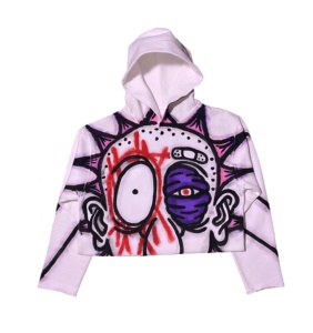 Sweat à capuche blanc avec motif graphique artistique, imprimé visage abstrait, coupe oversize, streetwear moderne, design créatif, coton premium, coupe tendance. - Product Image 3