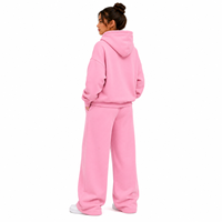 Ensemble survêtement femme personnalisé hiver, sweat à capuche oversize et pantalon large en polaire, avec poche kangourou, couleur unie, deux pièces, coupe ample