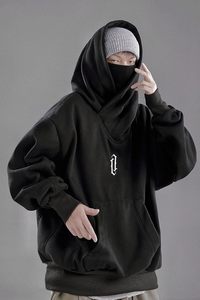 Streetwear Mens Oversized Heavyweight Hoodie With <b>Neck</b> <b>Gaiter</b> - Product Image 3