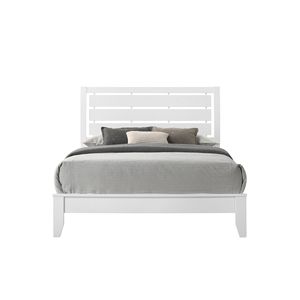 <b>Queen</b> <b>Size</b> White Finish Panel <b>Bed</b> with Geometric Design Softly Curved Headboard Soft Wooden Bedroom Furniture - Product Image 1