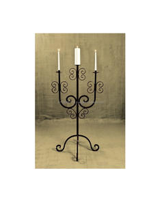 Decorative <b>black</b> wrought iron <b>candelabra</b> with unique detailing to enhance vintage home decor or formal dining spaces - Product Image 1