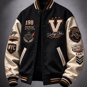 White Men's Varsity Jacket 1996 All-Star League Embroidered Patch Design Preppy Style Turn-<b>down</b> Collar Regular Fit Autumn Wear - Product Image 2