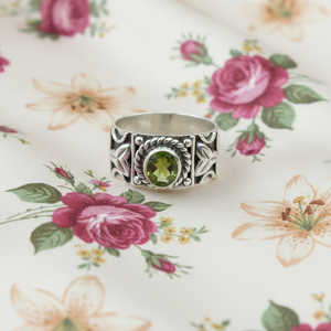 Handmade 925 Sterling Silver Peridot Birthstone <b>Ring</b> Vintage Floral Carved <b>Statement</b> <b>Ring</b> Yellow Gold Plated Jewelry Gift Men - Product Image 5