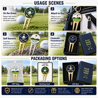 OEM Outil de réparation de divots de golf pliable avec bouton escamotable et marqueur personnalisé