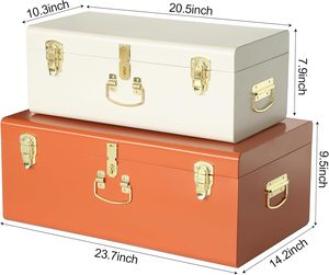 Vintage Style Decorative Trunk Set Rust Orange and Ivory Metal <b>Keepsake</b> <b>Boxes</b> with Polished Gold Latches for Bedroom Storage - Product Image 6