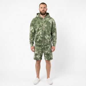 <b>Men's</b> Custom <b>Hoodie</b> <b>And</b> <b>Shorts</b> <b>Set</b> Cotton Fleece Two Piece Streetwear Outfit With Screen Print Graphic Drawstring <b>Shorts</b> - Product Image 2