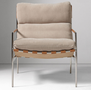 Fauteuil de salon moderne rembourré avec structure métallique, dossier solide, siège de détente, mobilier de maison, design mi-siècle - Product Image 1