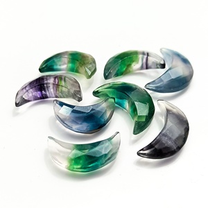 Multi Fluorite Faceted Crescent <b>Moon</b> Shape Gemstone For Jewelry Making 18mm Loose Hand Carved Fluorite Carving Briolette <b>Moons</b> - Product Image 4